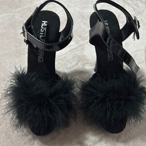Hustler Hollywood Black High Heel Sandals with Stiletto and Straps